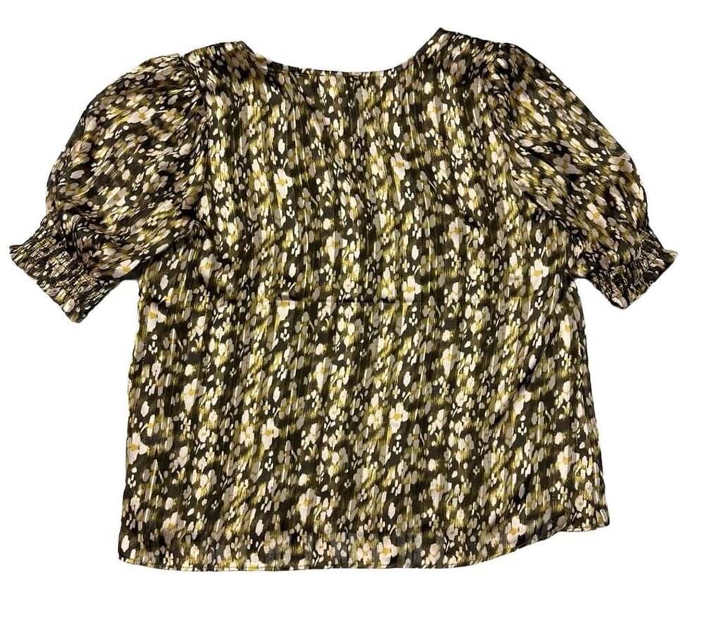 Rachel Zoe Blouse Size L Metallic Abstract V-Neck Lined - Picture 5 of 5